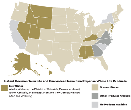 Map of the United States showing the expanded 44 states